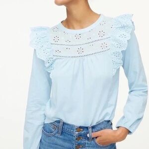 J. Crew Factory | Long-Sleeve Eyelet Ruffle Top Glazed Sky Size Small